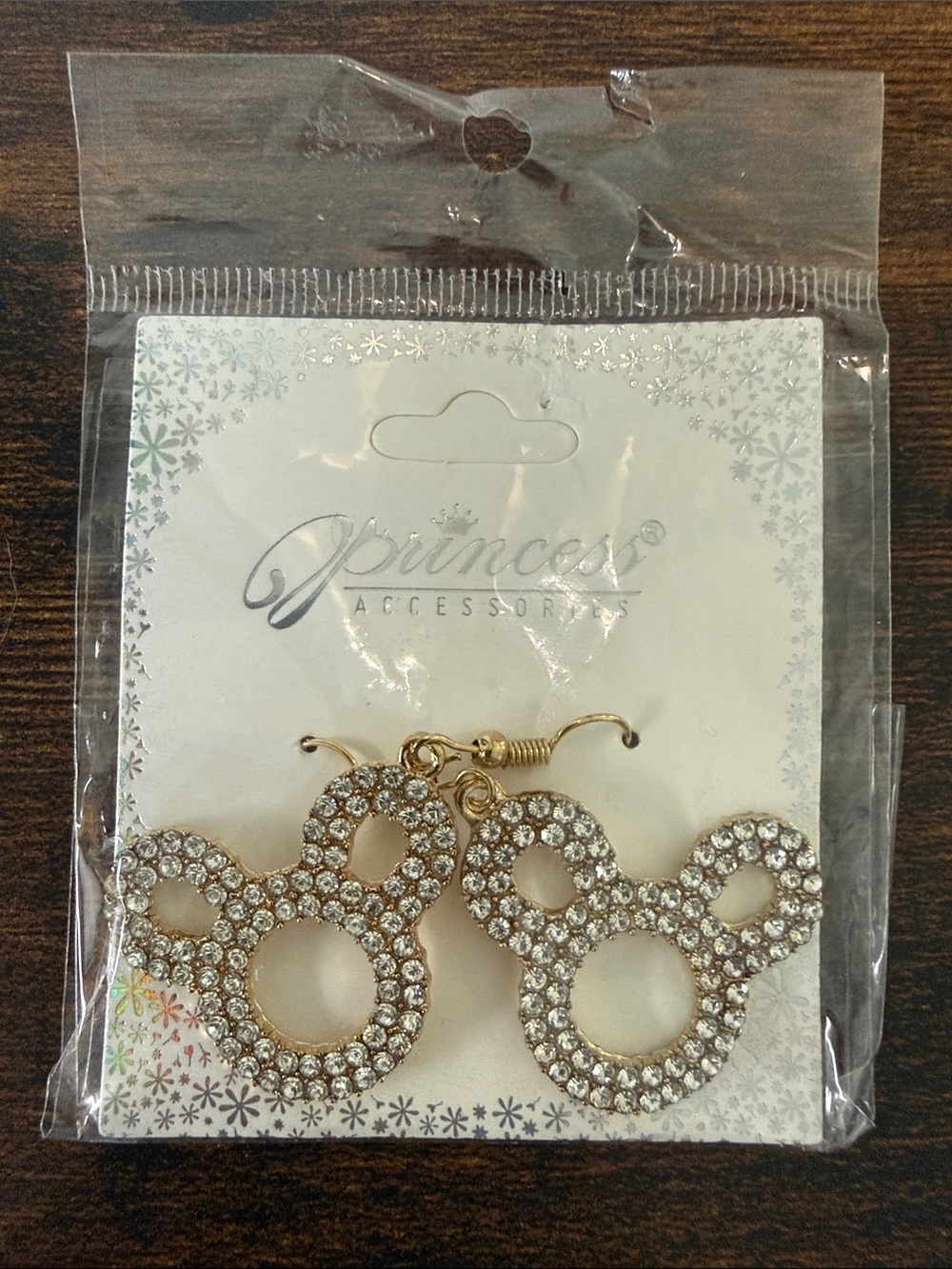 Princess Accessories Gold Rhinestone Mickey-Style Drop Earrings